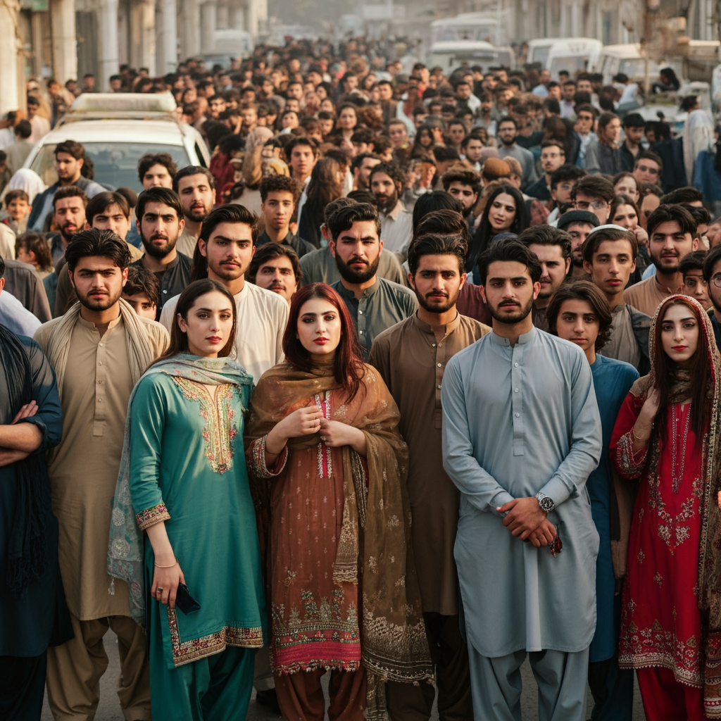 A large crowd of Pakistani people