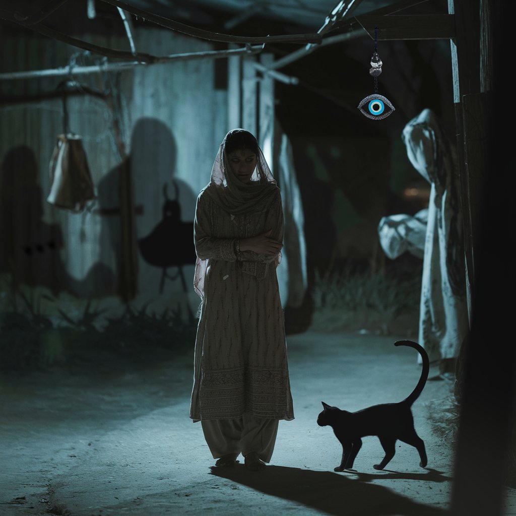 A girl standing in a street at night time.